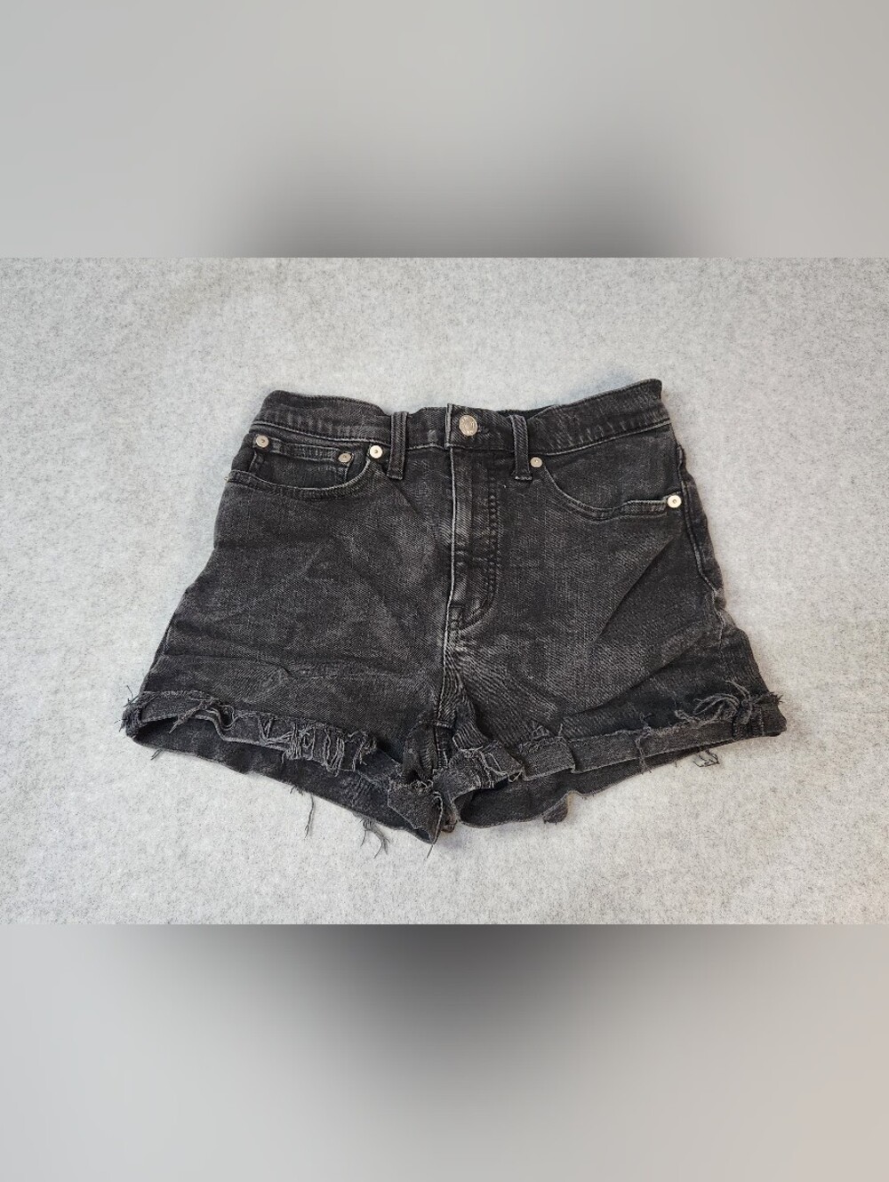 Madewell Black High-Rise Frayed Hem Denim Shorts Size 25